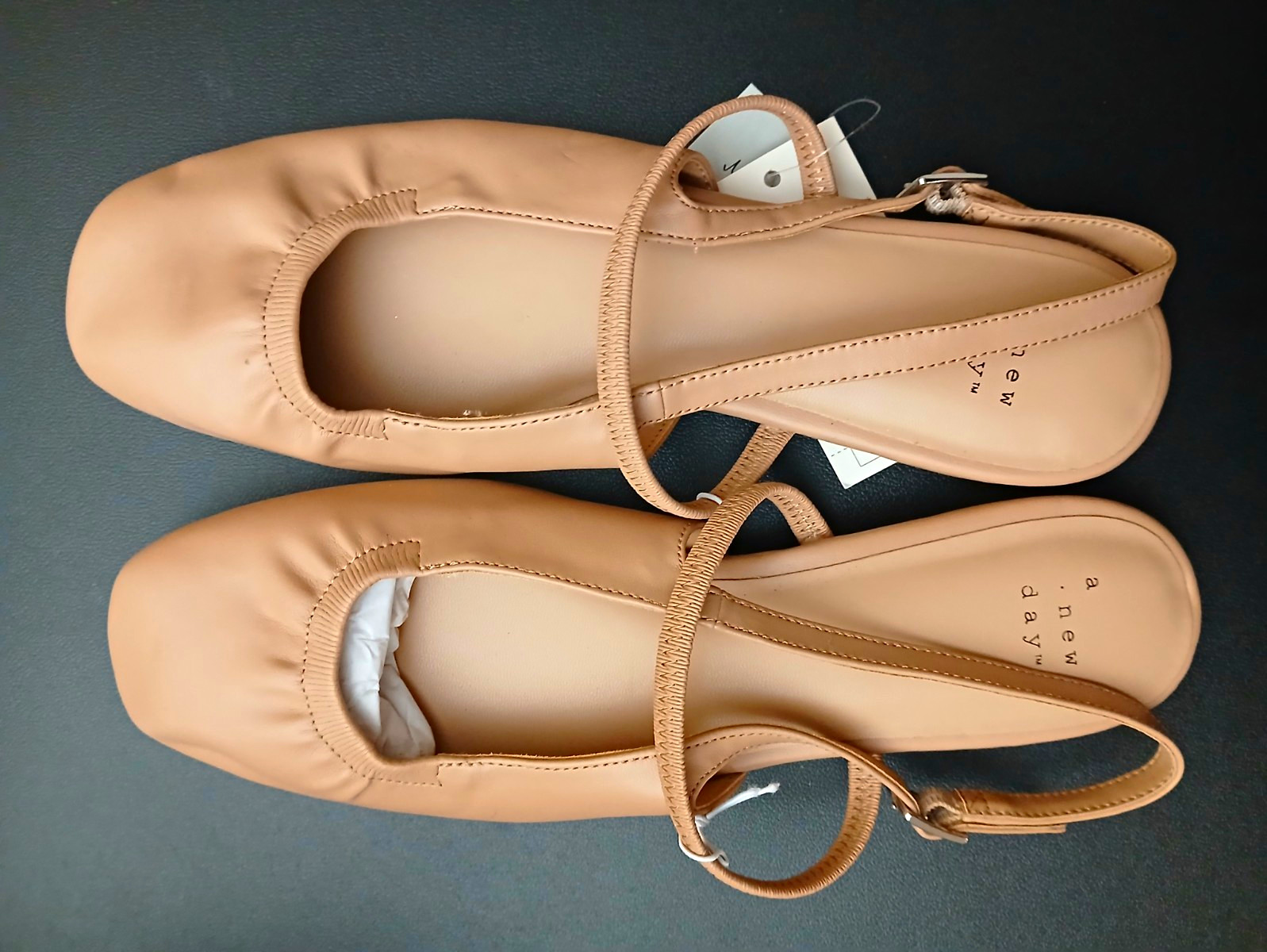 A New Day Women’s Beige Square Toe Memory Foam Slingback Flats Buckle Sz 7 New