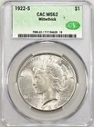 1922 S PEACE SILVER DOLLAR CACG MS62 WITTERBRICK