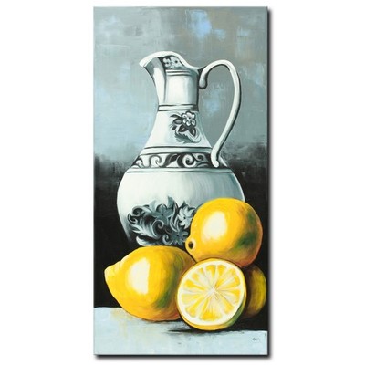 Acryl Bild Gemälde Modern Krug Zitronen Früchte Abstrakt Grau Original NOVAARTE