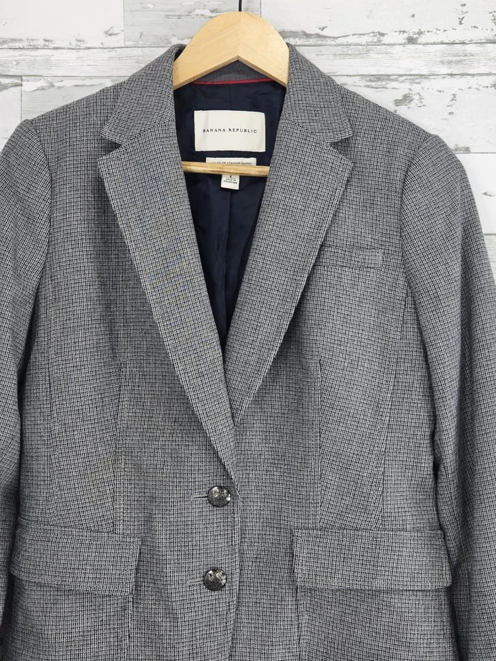 Blazer Banana Republic Italiano Mezcla Lana Dos Botones Mujer 6 Gris Azul Foto 2 de 4