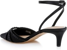 Women's Jewel Badgley Mischka Indra Pointed Toe Pumps Black Satin 6 New in Box 