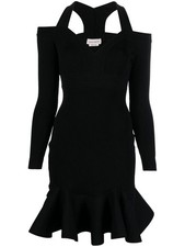Alexander McQueen V-Neck Short Knitted Dress - Ribbed & Off-Shoulder Detailing