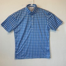 Collars  Co Mens Dress Collar Polo Shirt Blue Gingham Check Performance Large