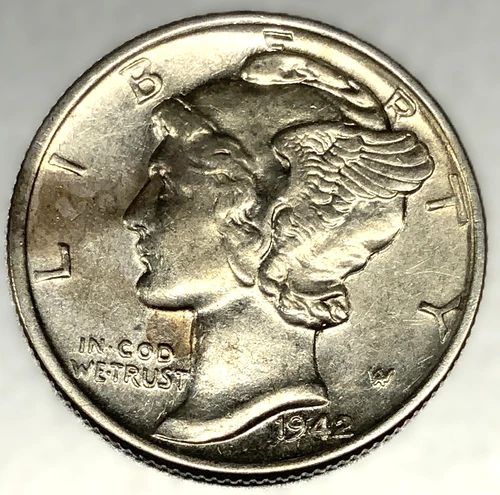 1942-P, Mercury Dime, 10¢, 90% Silver, BU, Nice 10c US Coin - 2495