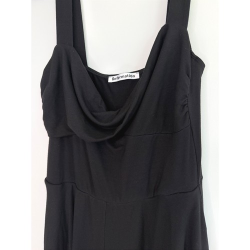 Reformation Cowl Neck Long Dress Soft Stretch Women L Black Made in USA Pockets - Picture 2 of 10