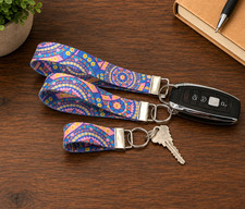 Blue Boho Mandala Keychain Wristlet Keychains Fob Key Chain Car House Keys