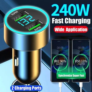 240W with Digital Display 2 Port Car Charger Fast USB Charging Adapter for IPhon