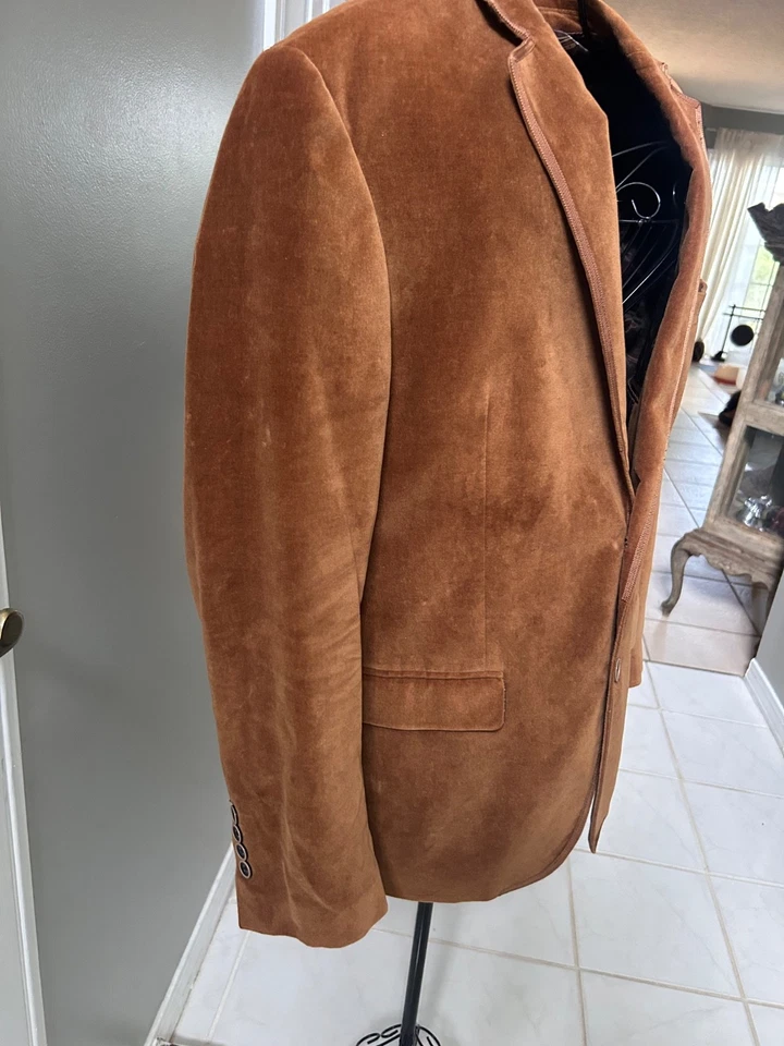  Chaqueta Blazer Abrigo Deportivo Tallia Marrón Naranja Quemado Terciopelo Fumar Foto 2 de 4