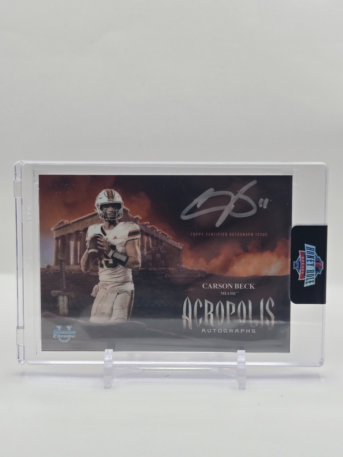 Carson Beck 2025 Bowman Chrome U Orange Acropolis Auto 11/25 #AA-CB, Miami