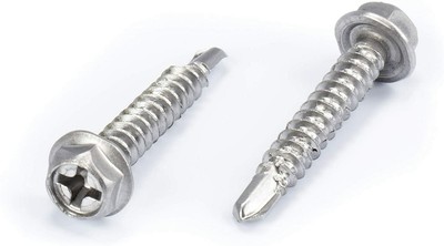 100pc Stainless Steel Self Drilling Tapping Screws #8 x 1'' Hex and Phillips