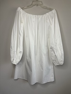 ALEXIS Doriana White Cotton Shift Dress Off Shoulder Balloon Sleeve Mini Small