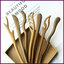 Vintage Hair Stick Natural Green Sandalwood Hairpin Women Girls Hair Clips Pins