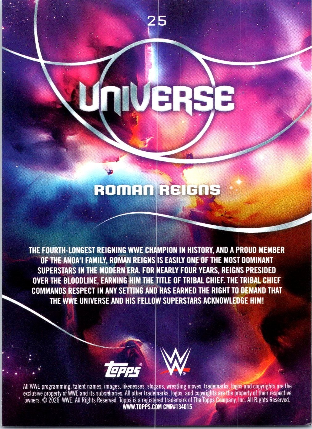 Roman Reigns 2026 Topps Universe WWE #25 Base Trading Card view 2
