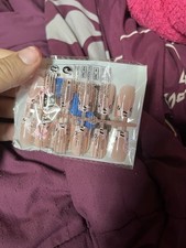 Pink Shiny Long Coffin Press-On Nails Pre-Designed Full Cover Abstract