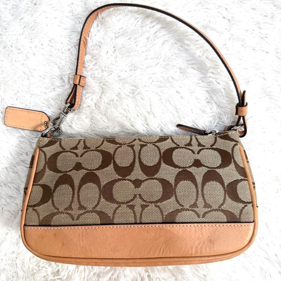 美品✨COACH Signature Accessory Pouch 6094 Coach Signature Demi mini Pouch Hand Bag Canvas Leather Beige 6094