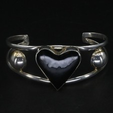 VTG Alpaca Silver - MEXICO Onyx Heart Love Open-Work 6