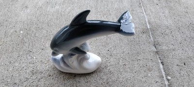 Vintage Blue Dolphin ''Leaping Over Wave'' Ceramic Figurine, 10.5,'' Pre-Owned!
