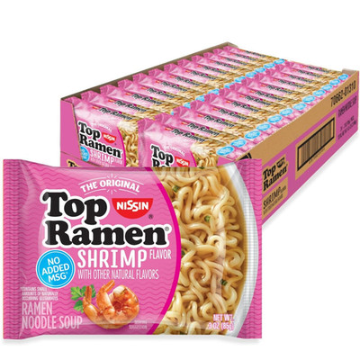 Nissin Top Ramen Noodle Soup, Shrimp Flavor, 3 Ounce (Pack of 24)