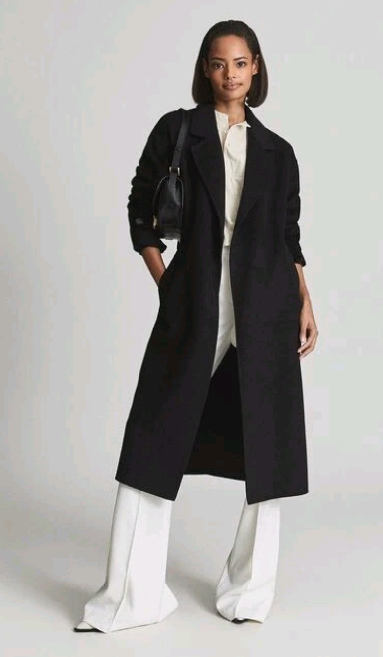 NWT Reiss Olive Wool Blend Oversized Overcoat In Black Sz US 10/ UK 14 $620