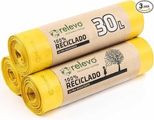 Relevo 30 Litre Bin Bags – Made from 100% Recycled Material. Yellow Bin Bags 30L