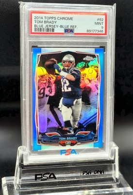 Tom Brady Jersey Number Match 2014 Topps Chrome 62 Blue Refractor # 12/199 PSA 9