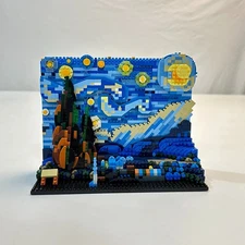 [US Local Stock] Starry Night with Mini Van Gogh Figure Micro Building Block Toy