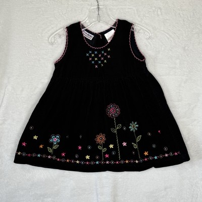 BLUEBERI Boulevard Girls 24 Months Black Floral Embroidery Corduroy Dress Romper