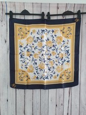 Vintage AGS Square Floral Scarf Yellow Blue Pattern Boho Retro 26"x 26" HW69