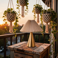 Golden Metal Table Lamp with Pleated Shade for Bohemian Balcony