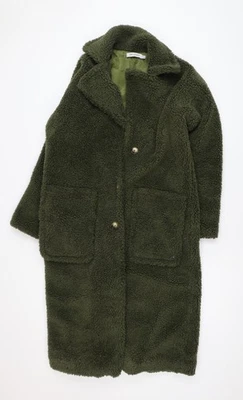 Gini London Damen grüner langer Teddy Fleece Mantel Gr. S - Bild 1 von 4