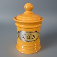 Bote de sal de plástico amarillo brillante Emsa de Alemania Occidental de colección