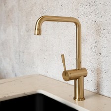 The Qualis Collection Brushed Brass Single Lever Kitchen Mixer Tap