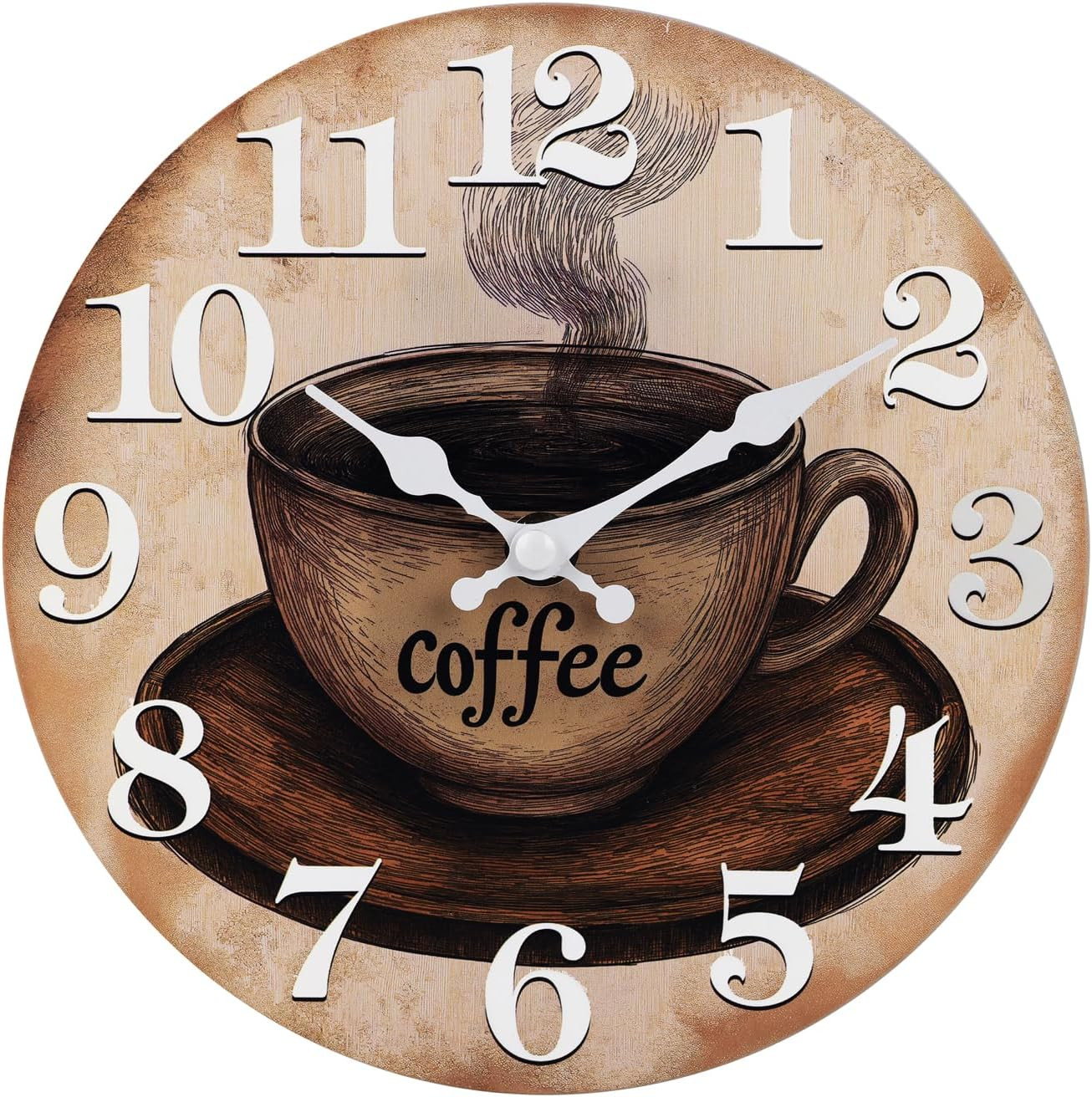 Kitchen Wall Clock Coffee Cup Theme Rustic Modern Glass Clock for Coffee Bar, Di