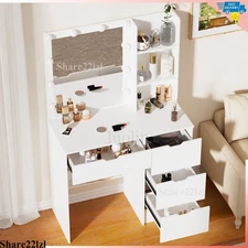 Vanity Dressing w/ LED Mirror & 4 Drawers Table Shelf Makeup Dressing Table Desk