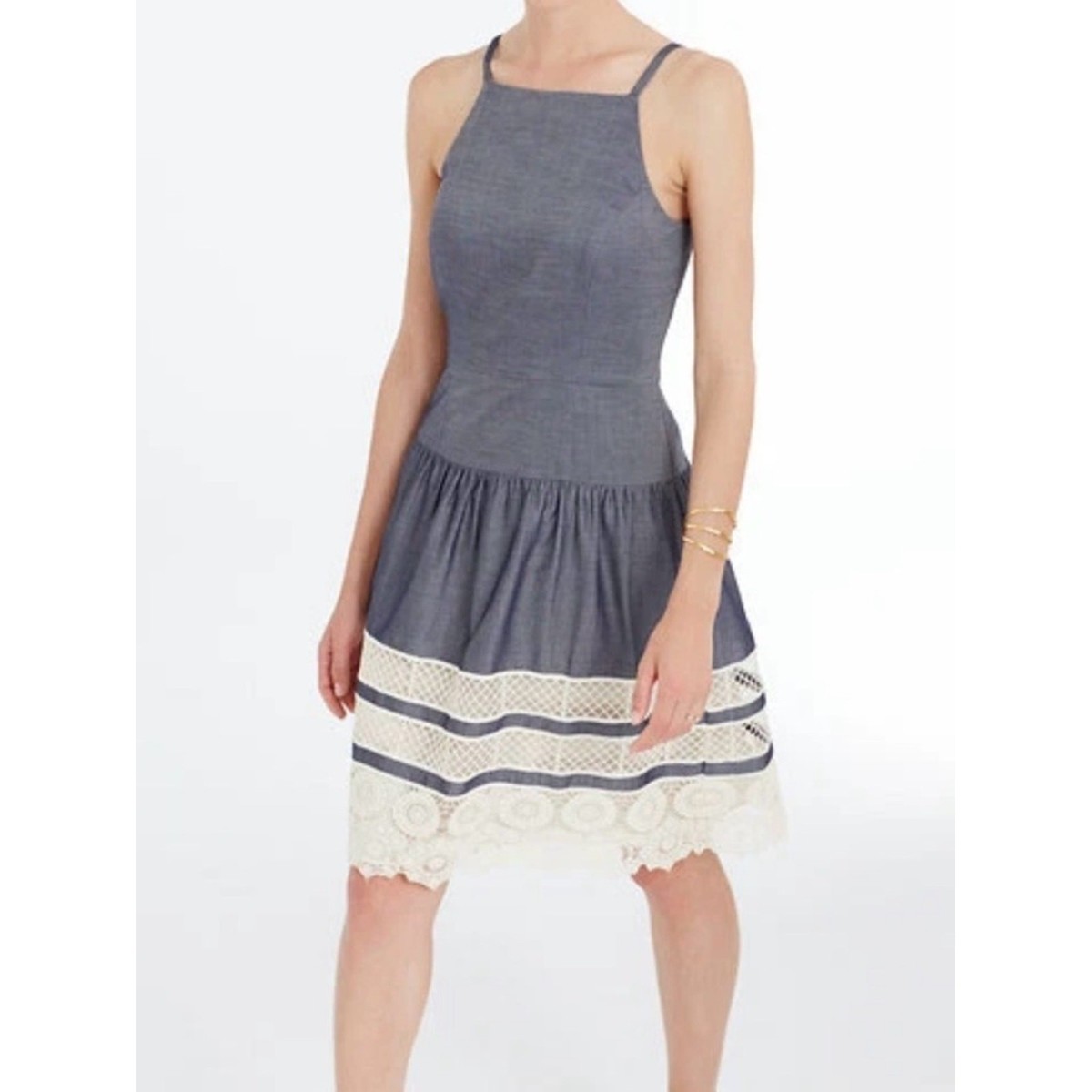 chambray and lace dress LOLA P. CHAMBRAY BLUE DRESS