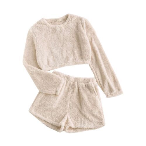 Womens Long Warm Fleece Pajamas Suit Shorts Set Winter Sleepwear 2pcs New Style - Picture 19 of 21