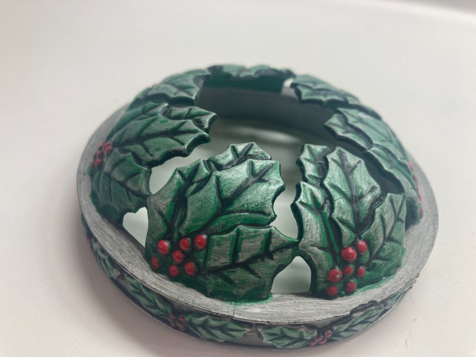 Vintage Candle lid Jar Topper Christmas Holly Berries Metal Holiday eBay