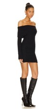 Revolve superdown Black Ribbed Off The Shoulder Mini Sweater Bodycon Dress