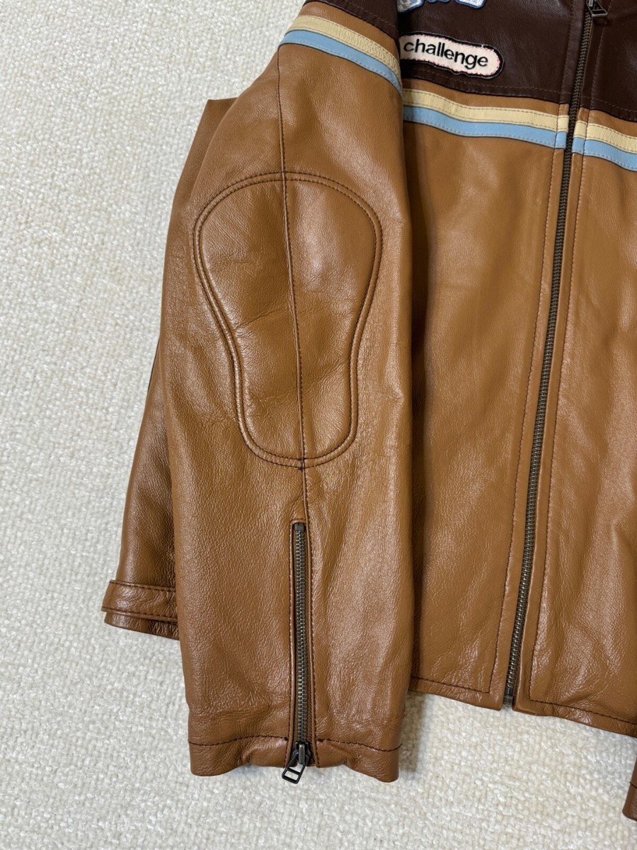 Vintage Y2K Snapshot Leather Racing Brown Jacket Race Track Men's