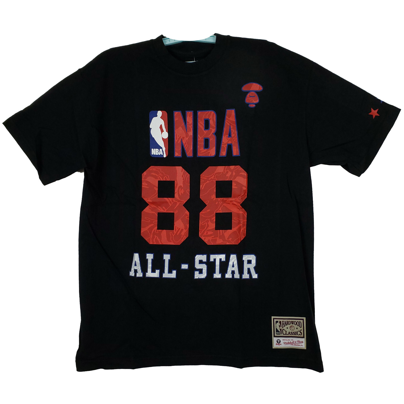 AAPE BAPE NBA All-Star Mitchell & Ness Large Shirt #88 Red Blue Stars Black NWT