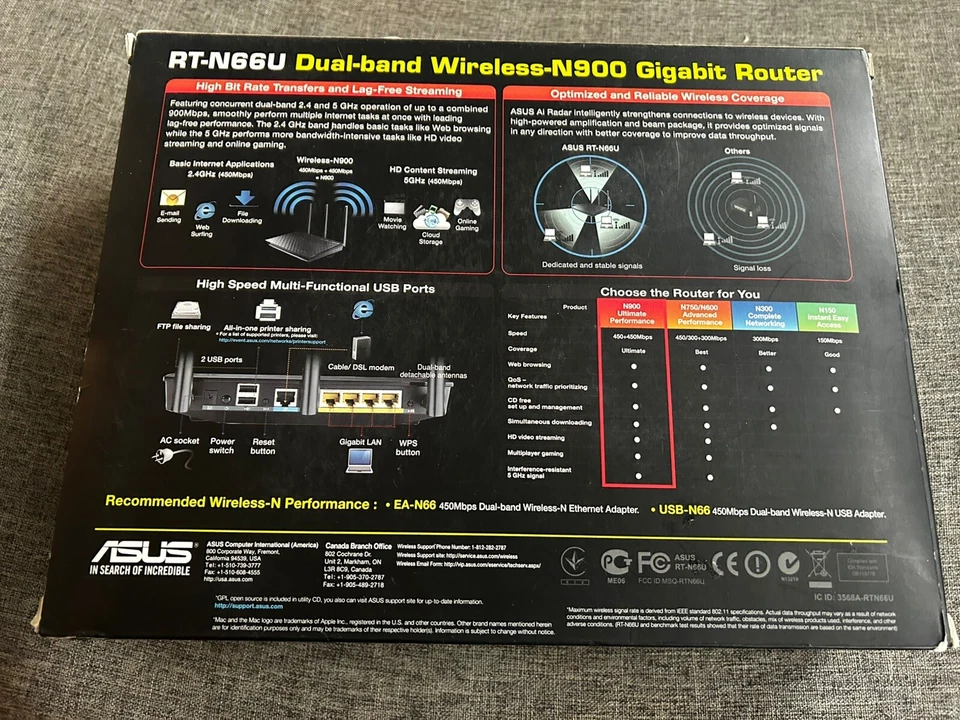 ASUS Dual Band Router RT-N66U 450 Mbps 4-Port Gigabit Wireless-N900 New - Image 4 of 4
