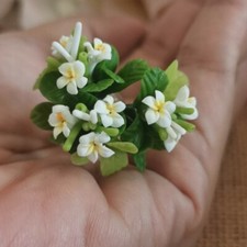 White Temple Flower Plumeria Clay Flower 3 Bunches Miniature Dollhouse Home Deco