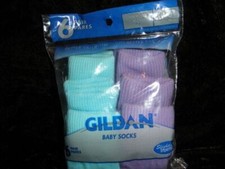 NEW GILDAN BABY SOCKS INFANT CUFF 0-6MS 6 PRS SHOE SZ 0-1 SLIGHTLY IMPERFECT