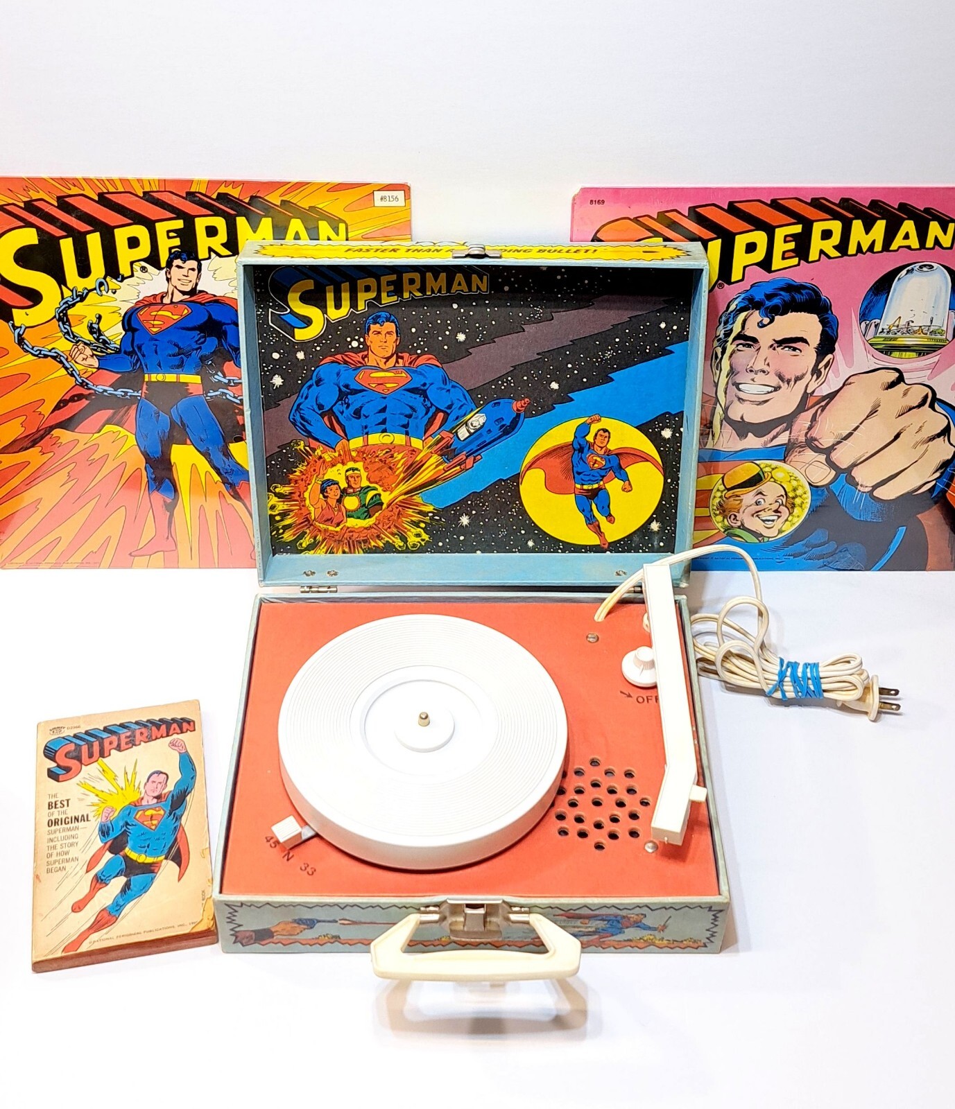 Vintage DC Comics Superman Vinyl Record Player 1978. Works 2 Records Figure Toys