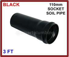 4" Soil Pipe 110m Ring Seal 3ft Length - BLACK - *FAST FREE DELIVERY*