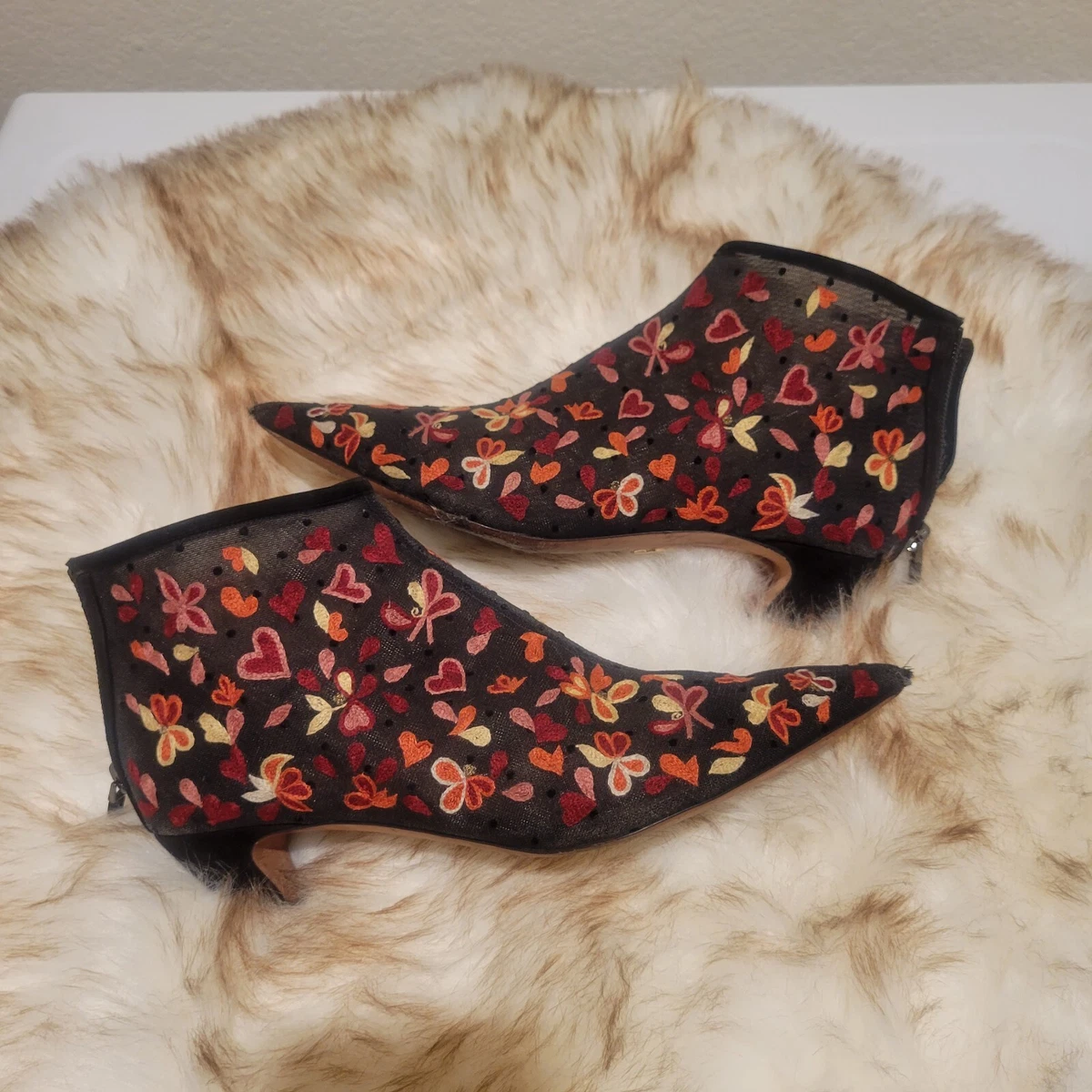 Dior Red Floral Embroidery Mesh Boots Size 7 eBay