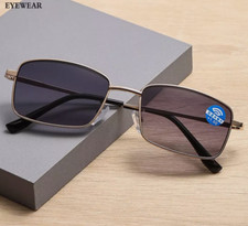 Metal Square Tinted Reading Glasses For Men Outdoor Sunglasses UV protection NEW