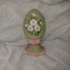 Fenton Satin Uranium Glass Collectible EGG Artist Signed Pink Blossom Bennett