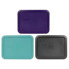 Pyrex 7210-PC 3 Cup Purple, Turquiose, and Charcoal Gray Rectangle Lid Covers