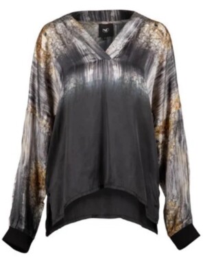 NU Denmark Maria Blouse Black Mix High Low Hem Women s Sz XS